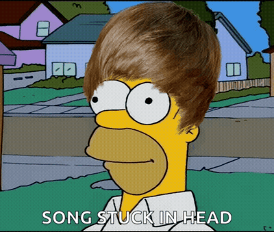 A Cartoon Of Homer Simpson With The Words Song Stuck In Head On The Bottom GIF