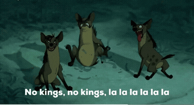 A Cartoon Of Hyenas With The Words No Kings No Kings La La La La La La GIF