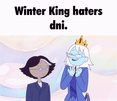 A Cartoon Of Ice King With The Words Winter King Haters Dni Below Him GIF