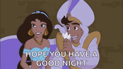 A Cartoon Of Jasmine And Aladdin With The Words Hope You Have A Good Night Below Them GIF