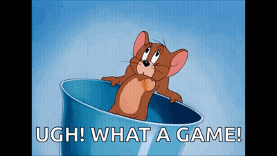 A Cartoon Of Jerry In A Cup With The Words Ugh What A Game Written Below Him GIF