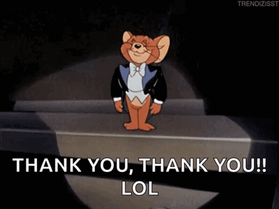 A Cartoon Of Jerry In A Tuxedo Saying " Thank You Thank You Lol " GIF