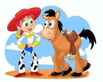 A Cartoon Of Jessie From Toy Story And A Horse GIF