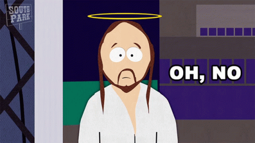 A Cartoon Of Jesus With A Halo And The Words Oh No Below Him GIF
