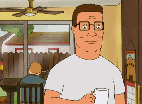 A Cartoon Of King Of The Hill Holding A Coffee Cup GIF