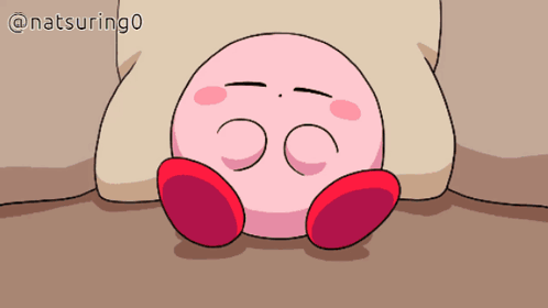 A Cartoon Of Kirby Laying Under A Pillow With The Name Natsuring0 On The Bottom GIF