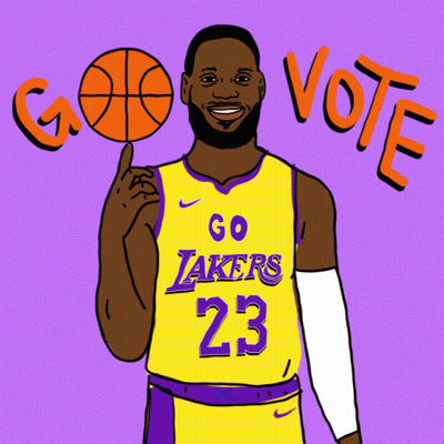 A Cartoon Of Lebron James Holding A Basketball And Saying Go Vote GIF