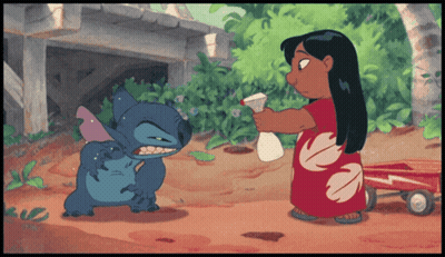 A Cartoon Of Lilo And Stitch Spraying Each Other GIF