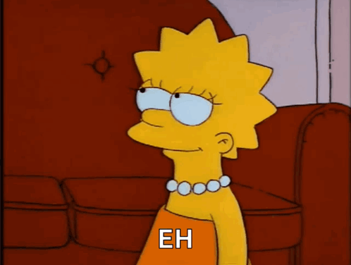 A Cartoon Of Lisa Simpson Sitting On A Couch With The Word Eh Written Below Her GIF