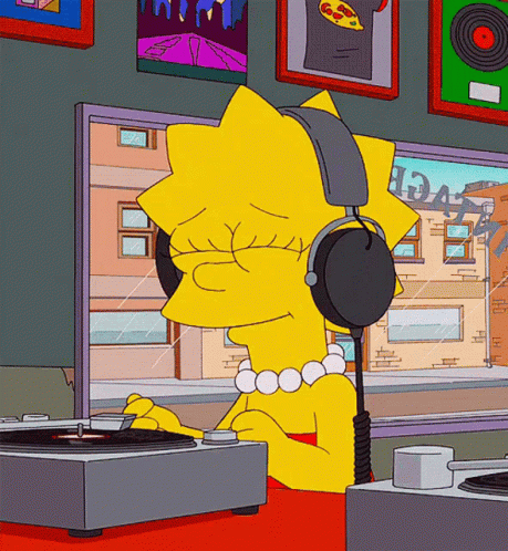 A Cartoon Of Lisa Simpson Wearing Headphones While Playing A Record GIF