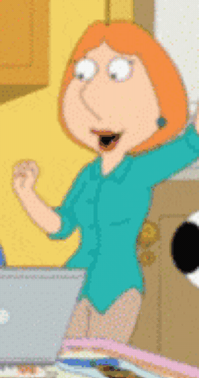 A Cartoon Of Lois Griffin Is Standing In Front Of A Laptop GIF