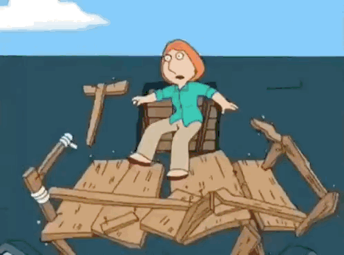 A Cartoon Of Lois Griffin Sitting On A Raft In The Ocean GIF