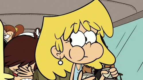 A Cartoon Of Lori From The Loud House Sitting In The Back Seat Of A Car GIF