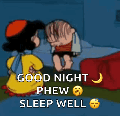 A Cartoon Of Lucy And Linus Saying Good Night And Sleep Well GIF