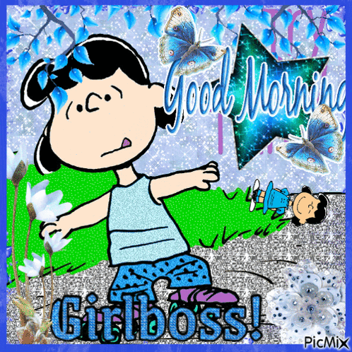 A Cartoon Of Lucy Brown Says Good Morning Girlboss GIF