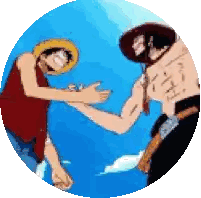 A Cartoon Of Luffy And Ace Shaking Hands In A Circle Sticker