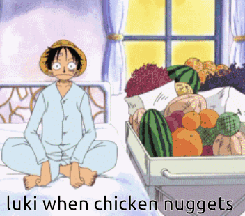 A Cartoon Of Luffy Sitting Next To A Box Of Fruit GIF