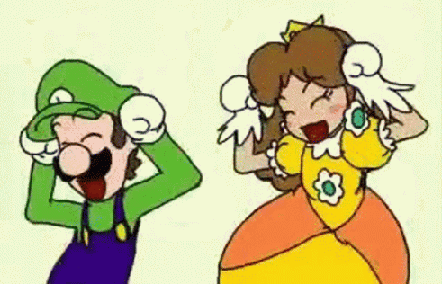 A Cartoon Of Luigi And Daisy Laughing And Dancing . GIF