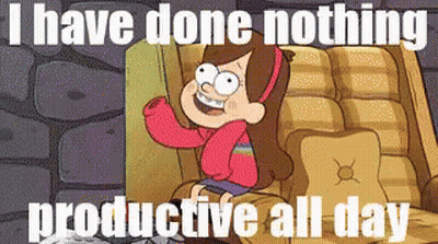 A Cartoon Of Mabel From Gravity Falls Is Sitting In A Chair And Says I Have Done Nothing Productive All Day GIF