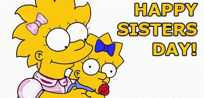 A Cartoon Of Maggie Simpson Hugging A Baby With The Words Happy Sisters Day Written Above Them GIF