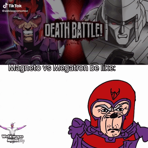 A Cartoon Of Magneto And Megatron With The Words Death Battle Below Them GIF
