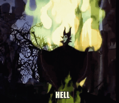 A Cartoon Of Maleficent From Sleeping Beauty With The Word Hell Above Her GIF