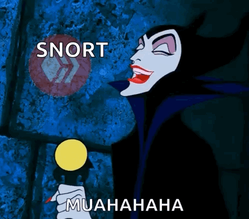 A Cartoon Of Maleficent Holding A Microphone With The Words Snort Muahahaha Below Her GIF