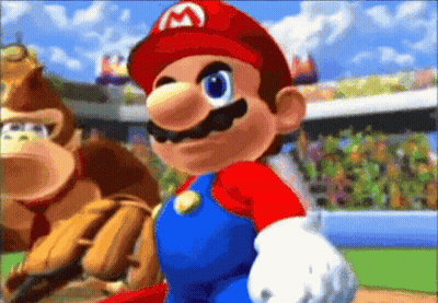 A Cartoon Of Mario And Donkey Kong Playing Baseball GIF