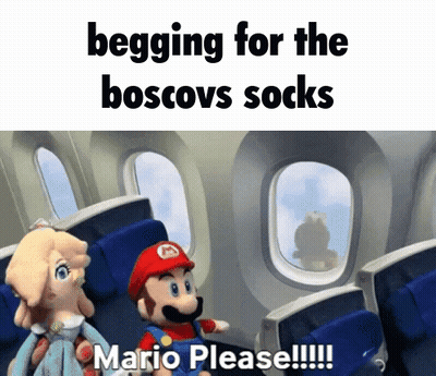 A Cartoon Of Mario And Rosalina On An Airplane With The Caption Begging For Boscovs Socks GIF