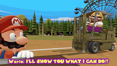 A Cartoon Of Mario And Wario With The Words " I 'Ll Show You What I Can Do " On The Bottom GIF