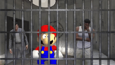 A Cartoon Of Mario Behind Bars In A Jail GIF