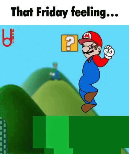 A Cartoon Of Mario Jumping With The Words That Friday Feeling GIF