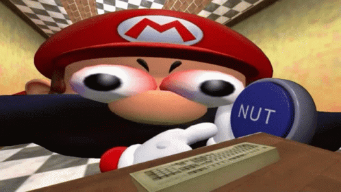 A Cartoon Of Mario Pressing A Nut Button GIF