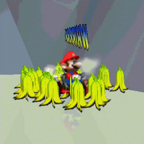 A Cartoon Of Mario Surrounded By Bananas With The Word Morning Coming Out Of The Top GIF