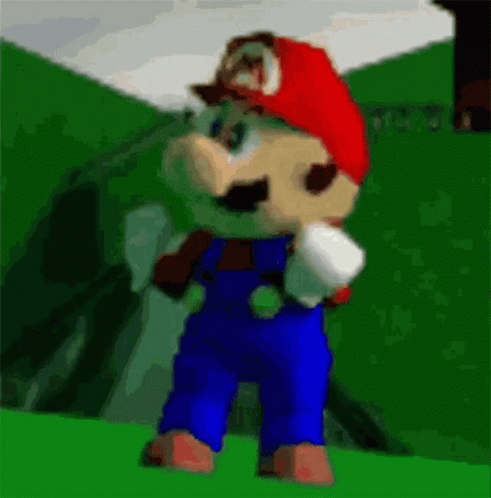 A Cartoon Of Mario Wearing A Red Hat And Overalls GIF