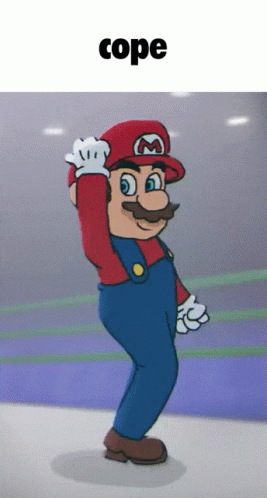 A Cartoon Of Mario Wearing Overalls And A Red Hat With The Word Cope Below Him GIF