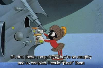 A Cartoon Of Marvin The Martian Talking About Computers GIF