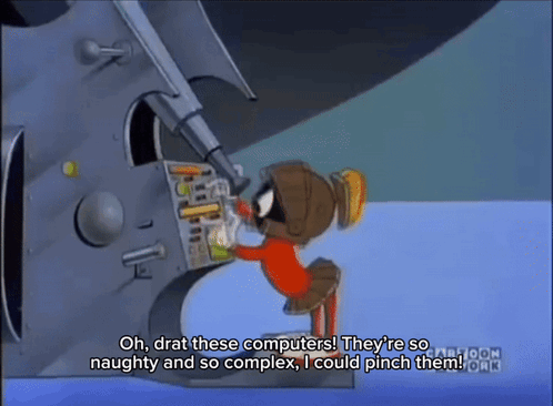 A Cartoon Of Marvin The Martian Talking About Computers GIF