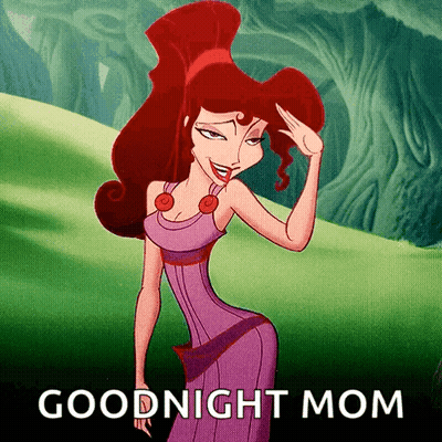 A Cartoon Of Megara From Hercules With The Words Goodnight Mom Above Her GIF