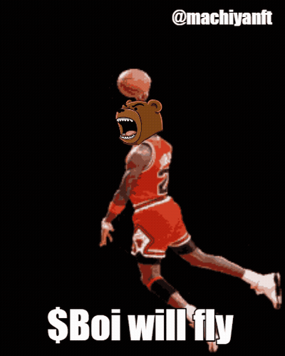 A Cartoon Of Michael Jordan Jumping In The Air With The Words $ Boi Will Fly GIF