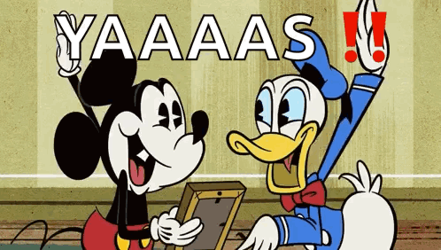 A Cartoon Of Mickey Mouse And Donald Duck With The Words Yaaaas Written Above Them GIF