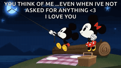 A Cartoon Of Mickey Mouse And Minnie Mouse On A Log GIF