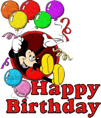 A Cartoon Of Mickey Mouse Holding Balloons With The Words Happy Birthday Below Him Sticker