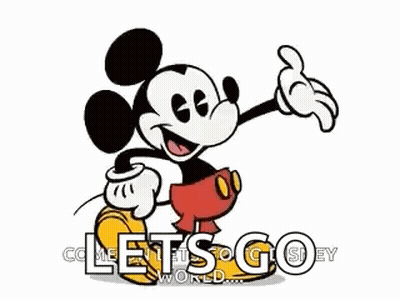 A Cartoon Of Mickey Mouse Is Waving His Hand And Says Let 'S Go GIF