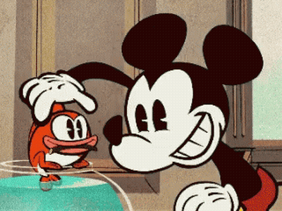 A Cartoon Of Mickey Mouse Standing Next To A Duck GIF