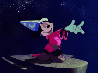 A Cartoon Of Mickey Mouse Wearing A Wizard Costume GIF
