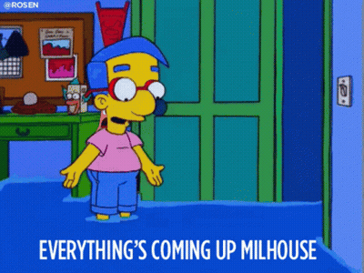 A Cartoon Of Milhouse From The Simpsons Standing In A Flooded Room GIF