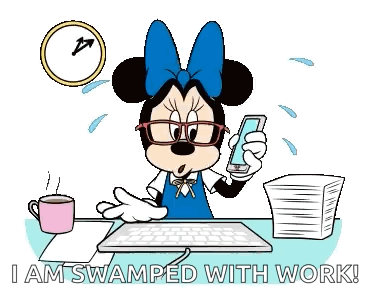 A Cartoon Of Minnie Mouse Holding A Pencil And Talking On A Phone GIF