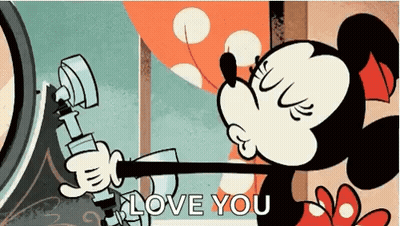 A Cartoon Of Minnie Mouse Holding A Pipe And Saying I Love You . GIF