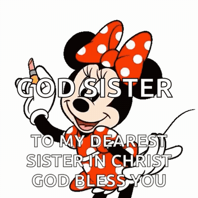 A Cartoon Of Minnie Mouse Saying Thank You To Her Dearest Sister In Christ GIF